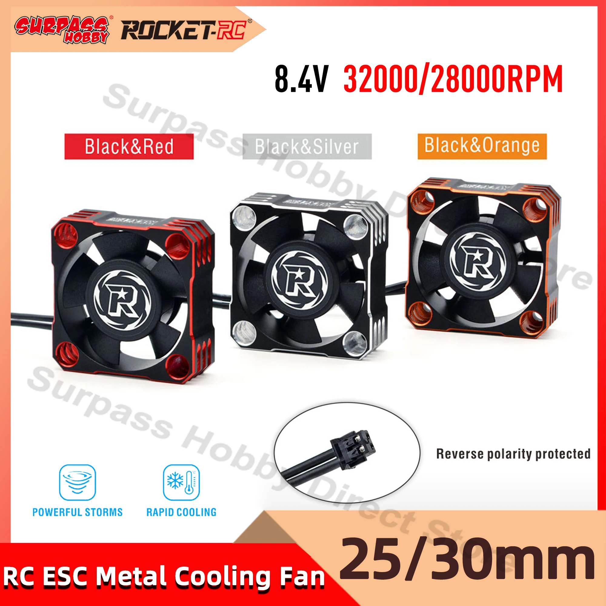 SURPASS ROCKET-RC 25mm 30mm Metal Cooling Fan 8.4V 32000/28000RPM V2 for 1/10 RC Car TS120/TS160/TS120V2/TS160V2 TURBO ESC Parts