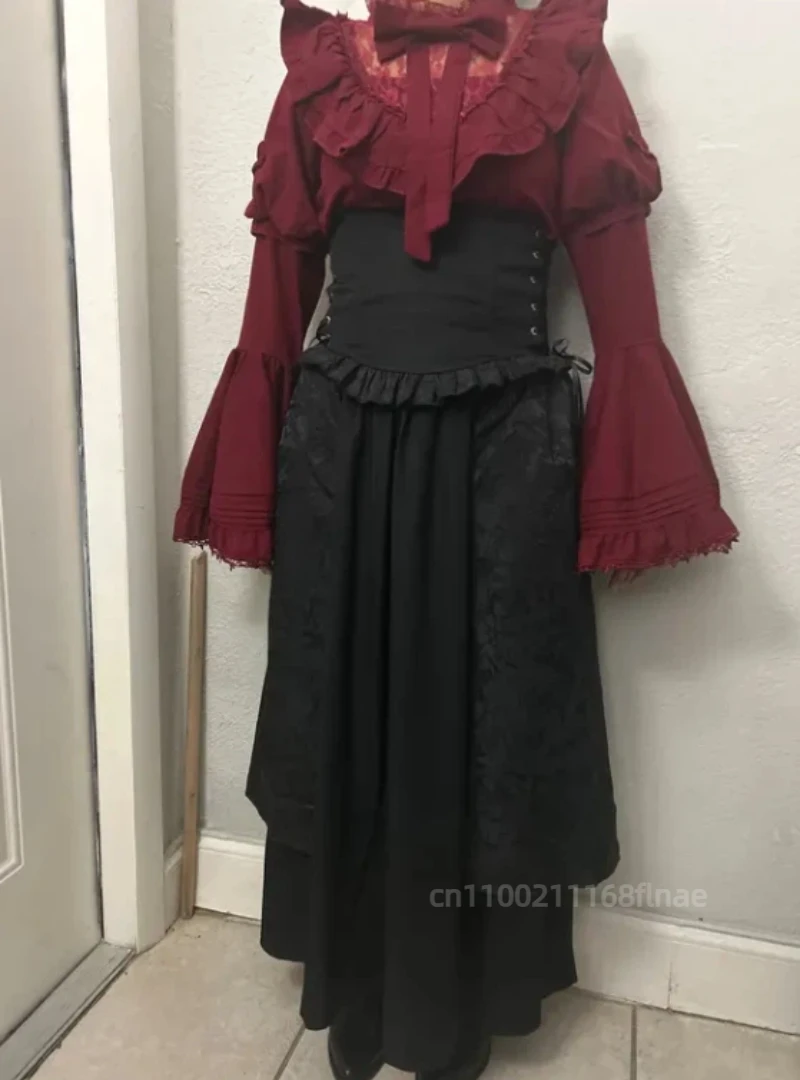 European Dress, Dark Gothic Style Lolita Shirt, Fishbone Half Skirt, Silk Sleeve Set, Lolita Elegant and Gorgeous Two-piece Set