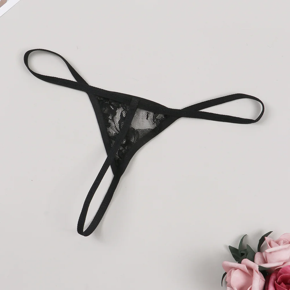 Sexy lace See-through beach thong ladies Bikini v Strap panties sexy lingerie for fine woman 3PCS