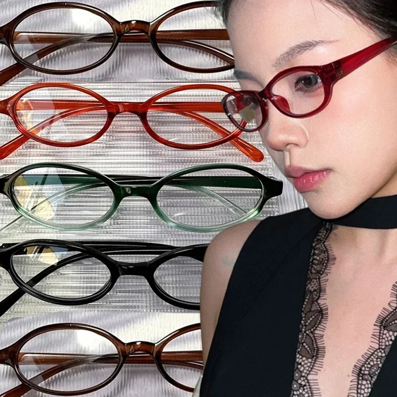 Y2K Retro Oval Frame Anti-Blue Light Glasses Sweet Cool Girls Black Glasses Vintage Simple Women Eye Protection Spectacles image 2
