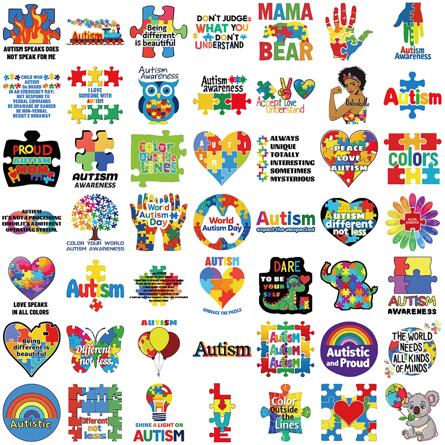 50pcs World Autism Day Sticker For Notebook Wall Decorative DIY Waterproof Stickers view 4