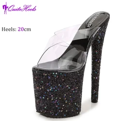 20cm/8Inches Ultra High Heels Glitter Slippers Sexy Stripper Shoes Club Pole Dancing Women Gladiator Platform Party Shoes