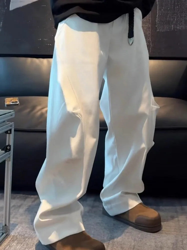 Pantalones vaqueros de moda Hip Hop para hombre, ropa de calle de Color sólido con diseño empalmado, pantalones vaqueros rectos informales holgados de calle para hombre