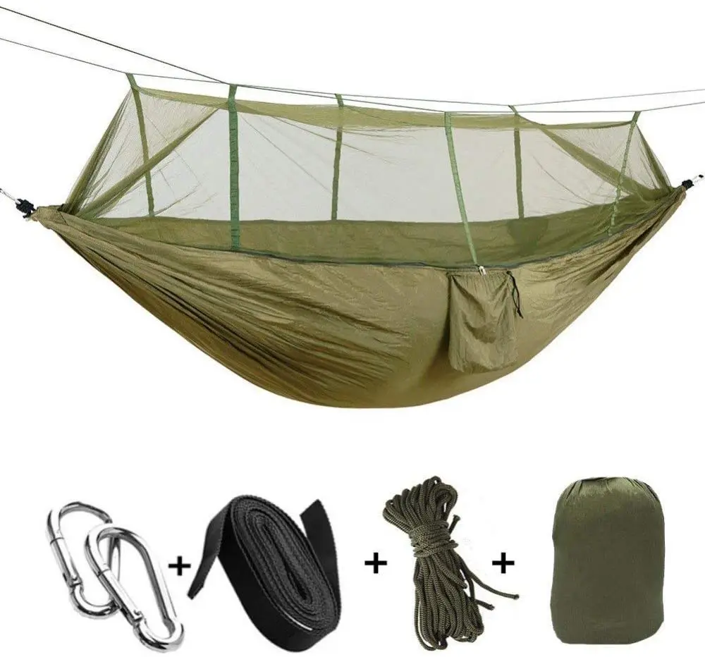 Hamaca de jardín para acampar para 2 personas con mosquitera, muebles de exterior, cama de tela de paracaídas, columpio para dormir, colgante portátil