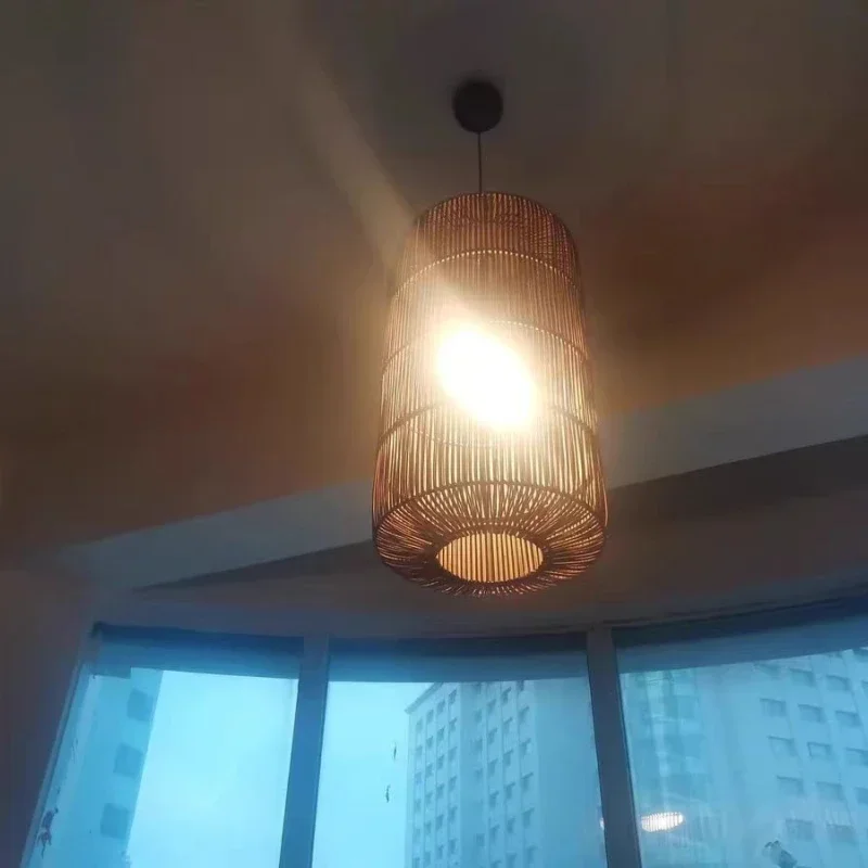New Retro Handmade Rattan Pendant Lamp Homestay Living Room Restaurant Bedroom LED Chandelier Home Decor Light Fixtures