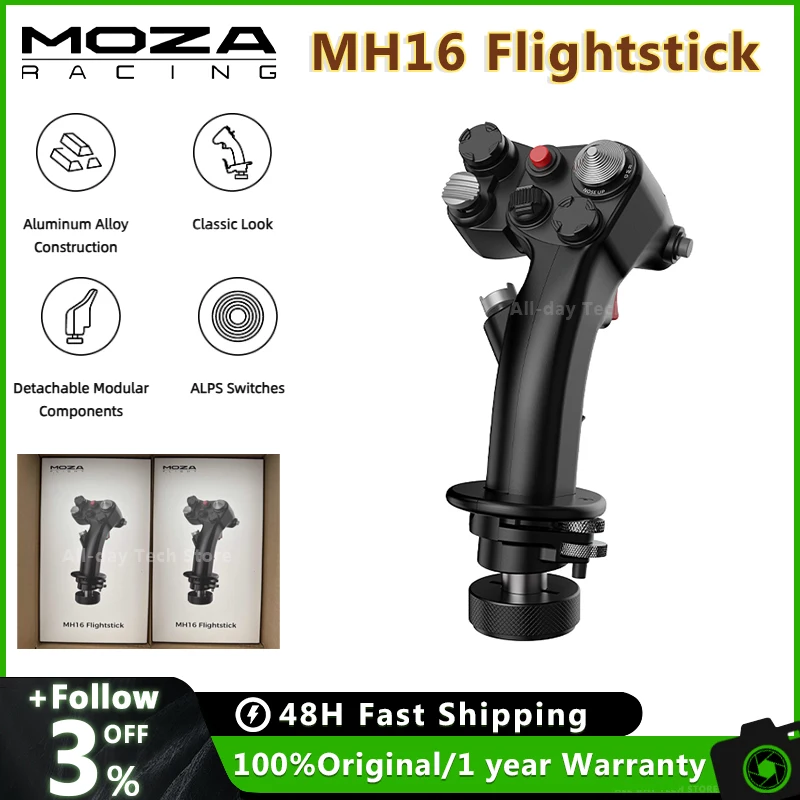 MOZA MH16 Flightstick  With 27 input signals and an 8-way ALPS thumbstick