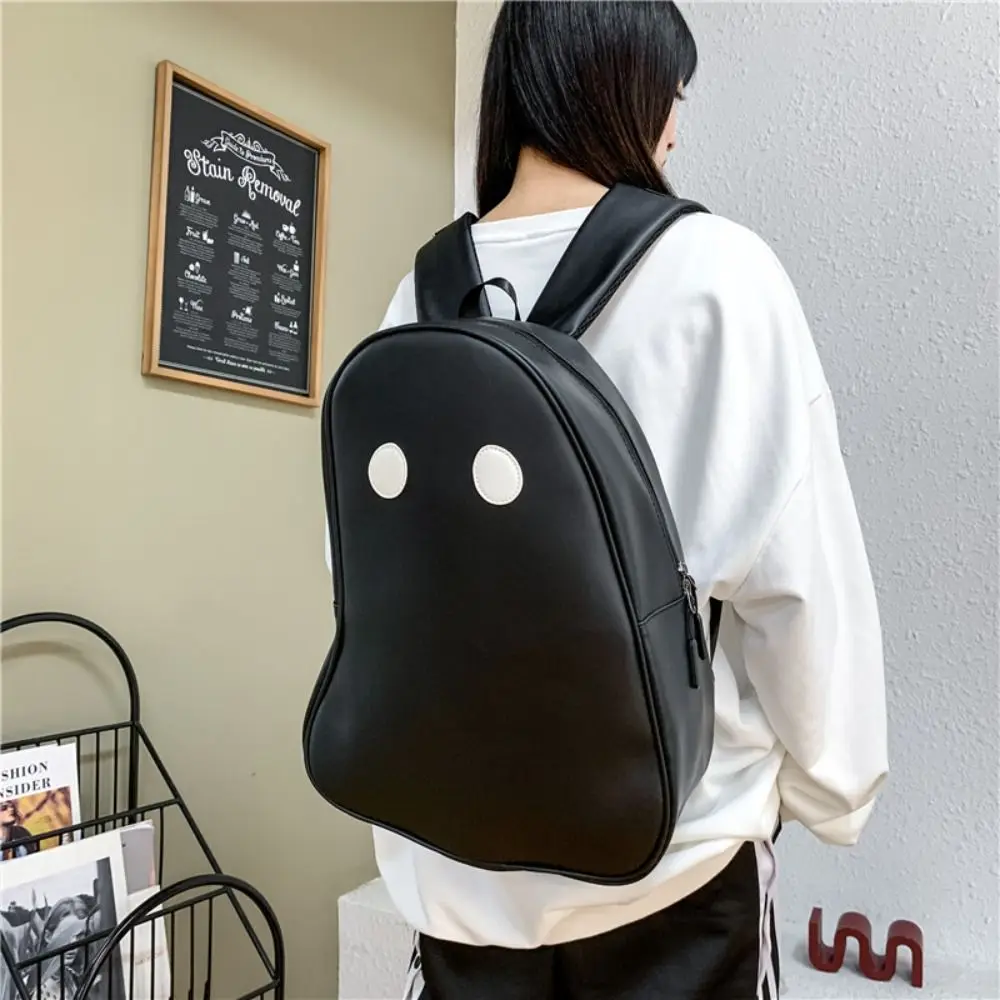 Mochila fantasma de cuero Pu con personalidad, bolso de hombro estilo Harajuku de gran capacidad para estudiantes, bolso de almacenamiento para libros, bolso escolar