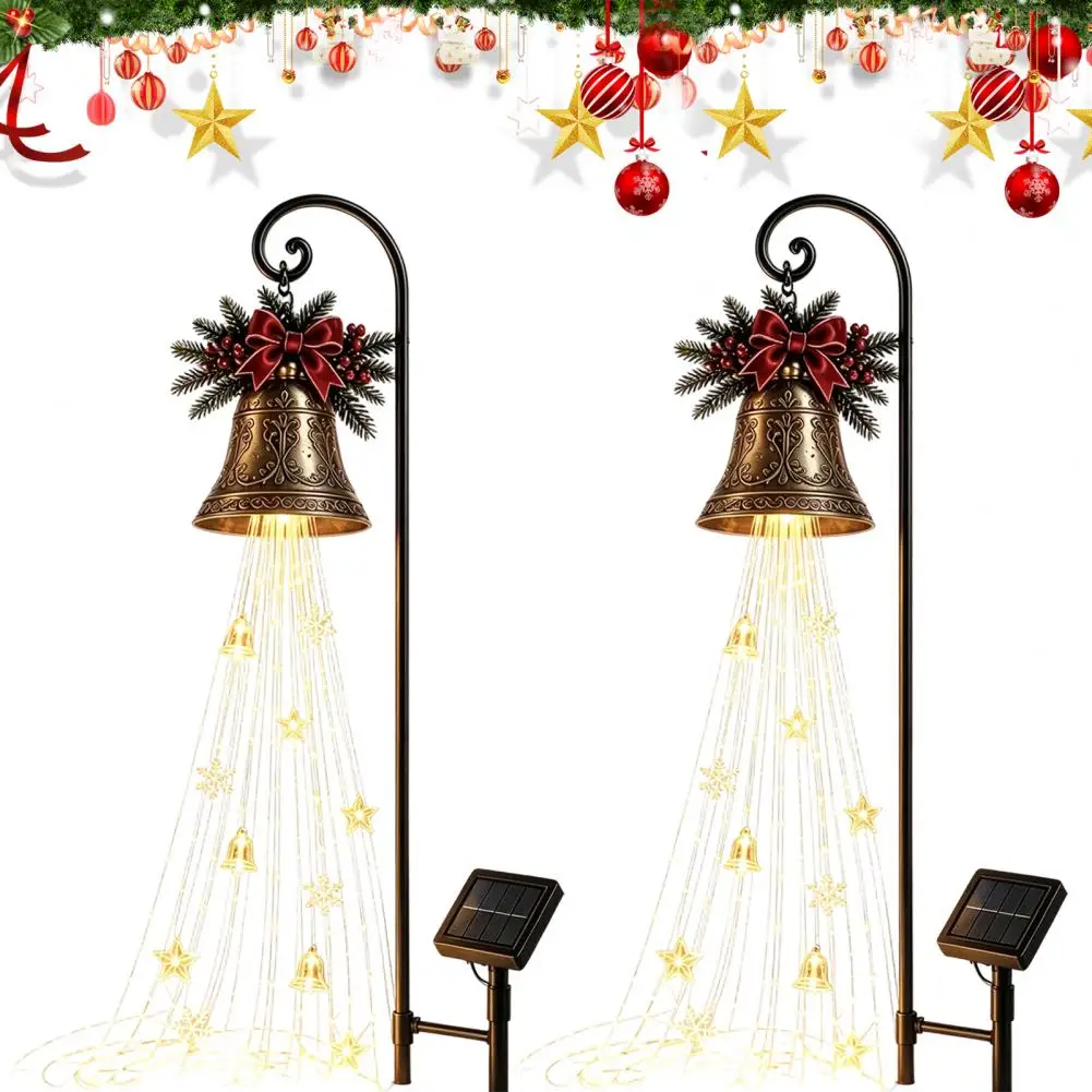Waterproof Solar Path Solar Christmas Bell Waterfall Light Led Metal Garden Stake with Ribbon Waterproof Outdoor for Yard