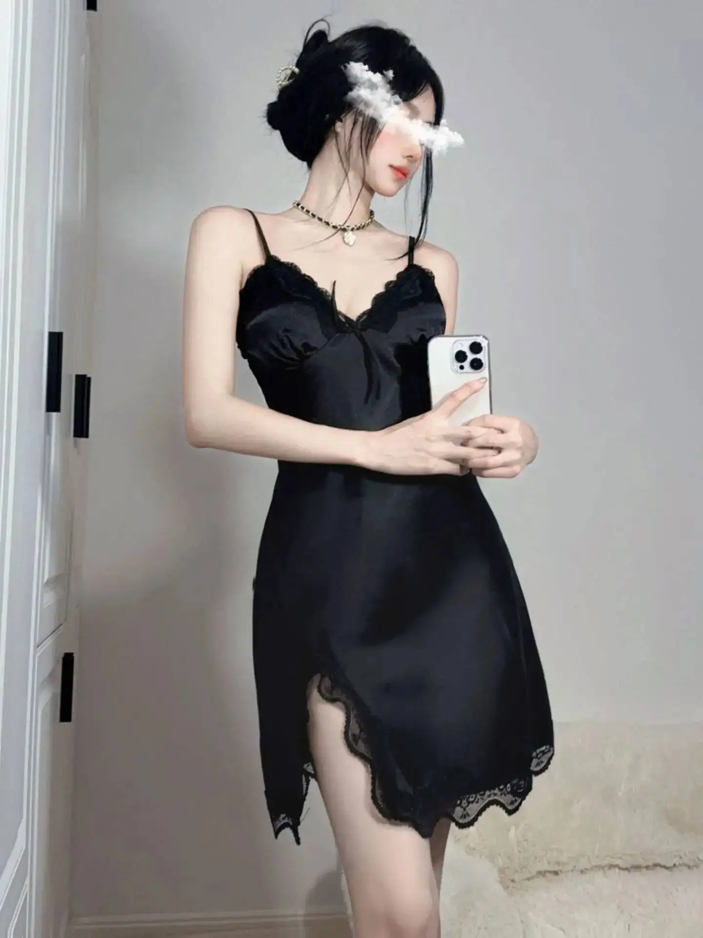 New Lace Dress Women Thin Sexy Pajama Solid Fork Lace Camisole Backless Silk Summer Mature Charm Transparent Enthusiasm 5YN0
