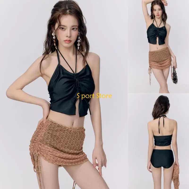 U2JB Women Halters Swimming Suit Female Hollow Out Swimsuits 3 Pcs Swimwear Backless Bathing Suit for Beachwear
