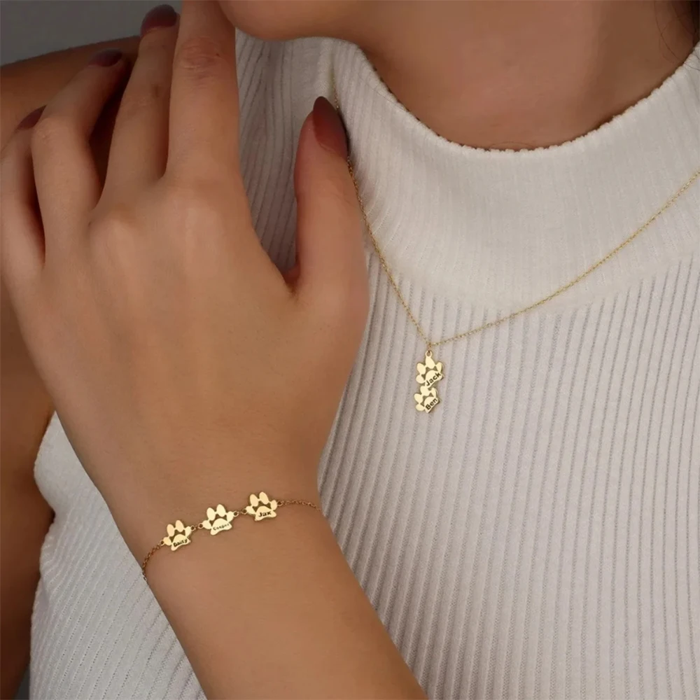 

Индивидуальный браслет с резным именем, минималистичный изысканный персонализированный браслет из нержавеющей стали с кошачьей/собачьей лапой, женские ювелирные изделия в подарок