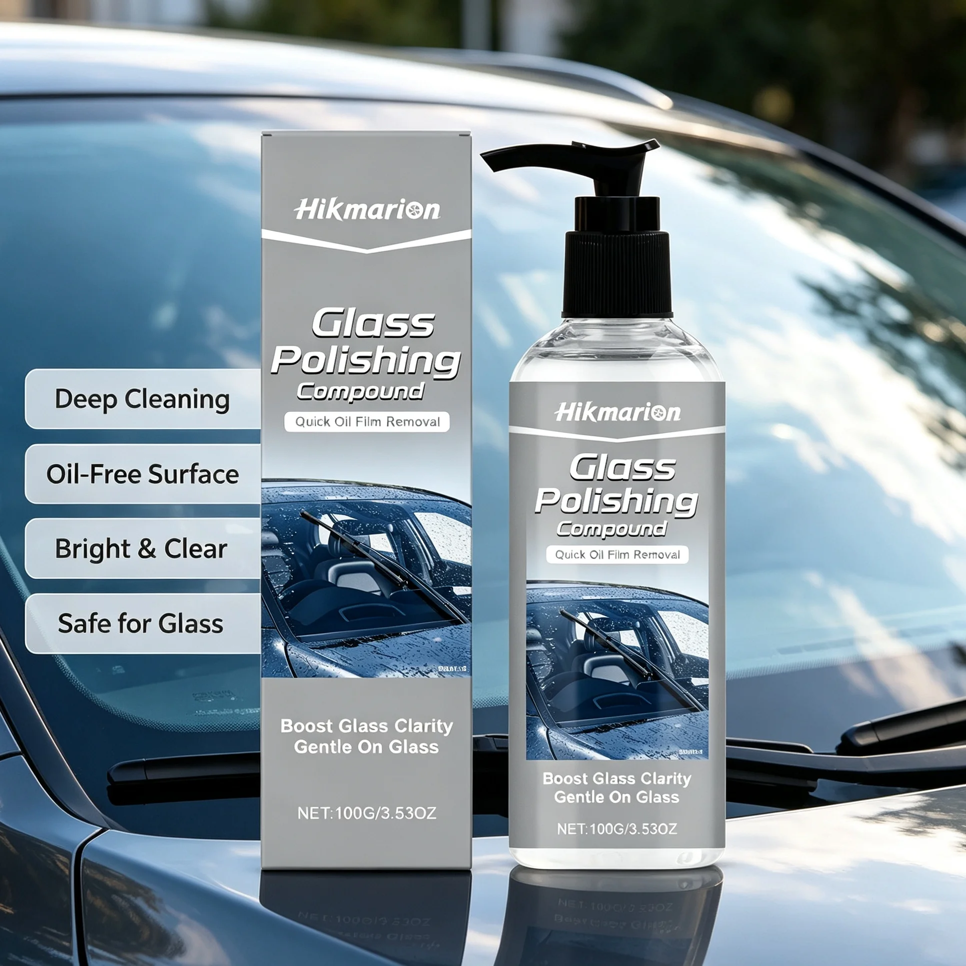 Car Window Glass Scratch Repair Paste Oil Film Remover Stain Removal Bright Polishing Cream for Windscreen Mirror Glass Cleaning