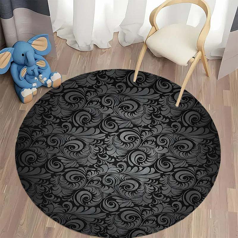 

Elegant Black Swirl Pattern Round Carpet for Living Spaces round carpet for home sofa bedroom, gift