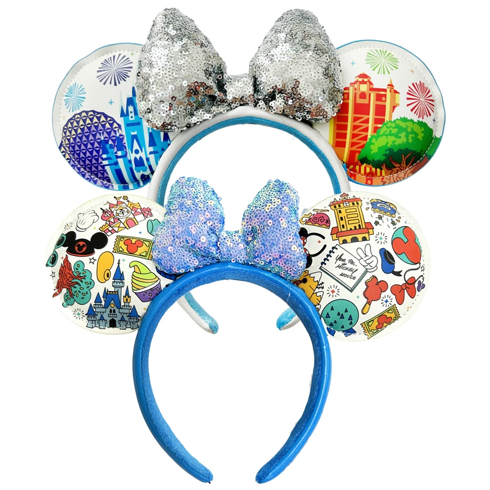 Новая повязка на голову с бантом и Микки Маусом Диснея, головной убор с замком для девочек и женщин, аксессуары для волос для косплея с ушками фокуса-покусом