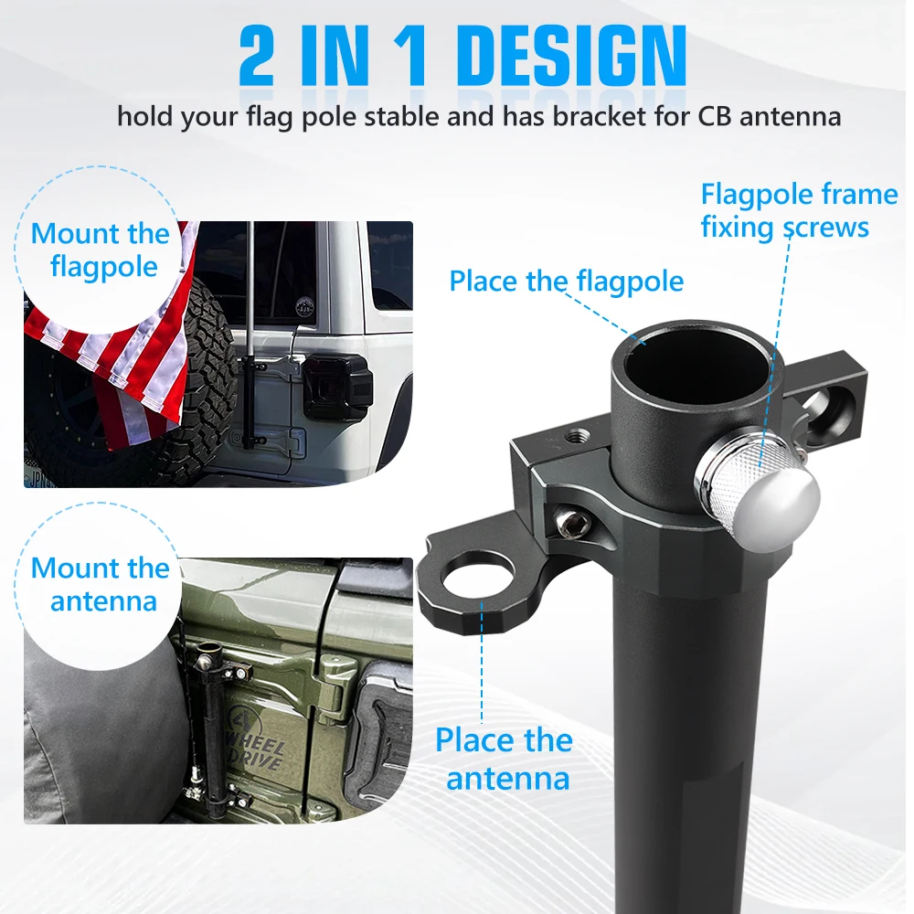 Tailgate Hinge Flagpole Holder Mounting Bracket Flag Pole Antenna Mount for Jeep Wrangler JK JL Accessories