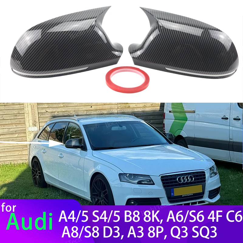 

For Audi A4 S4 A5 S5 B8 8K, A6 S6 4F C6, A8 S8 D3, Q3 SQ3 , A3 8P Carbon Look Black Horn Add on Side Rear View Mirror Cap Cover