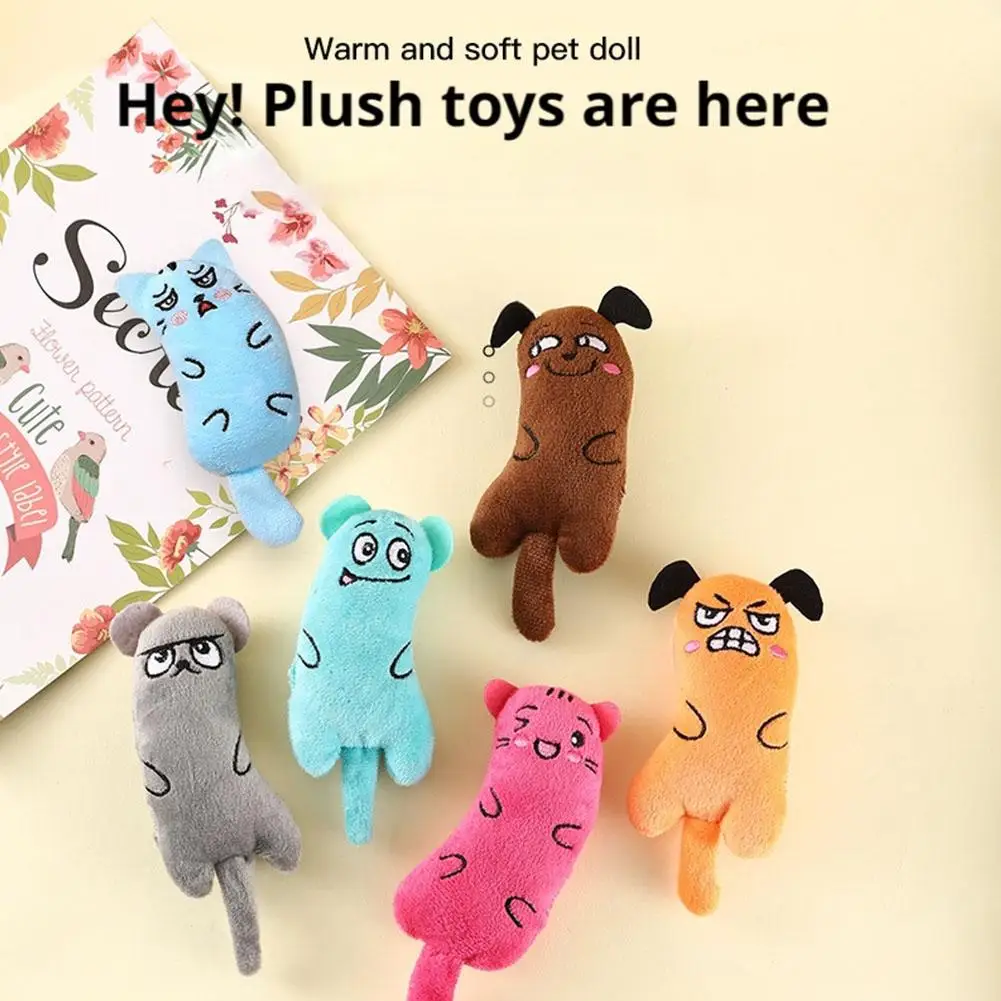 Teeth Grinding Catnip Toys Bite Resistant Funny Interactive Plush Cat Toy Cartoon Expression Cat Toy Grinding Teeth Cleaning