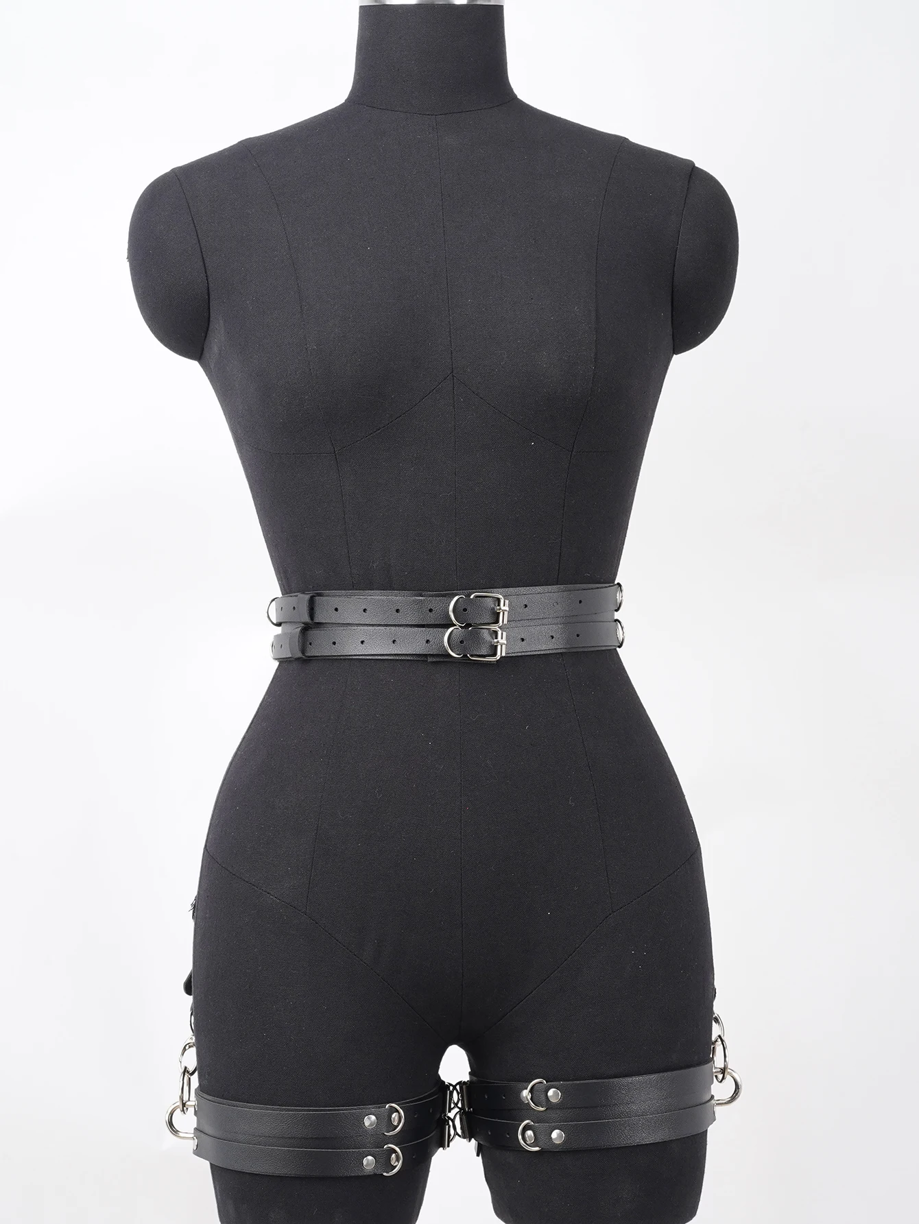 

Women's Leather Corset Belt - Adjustable Garter Belt with Metal O-Rings - Punk Goth Lingerie - Erotic Costume - Black Garter Be