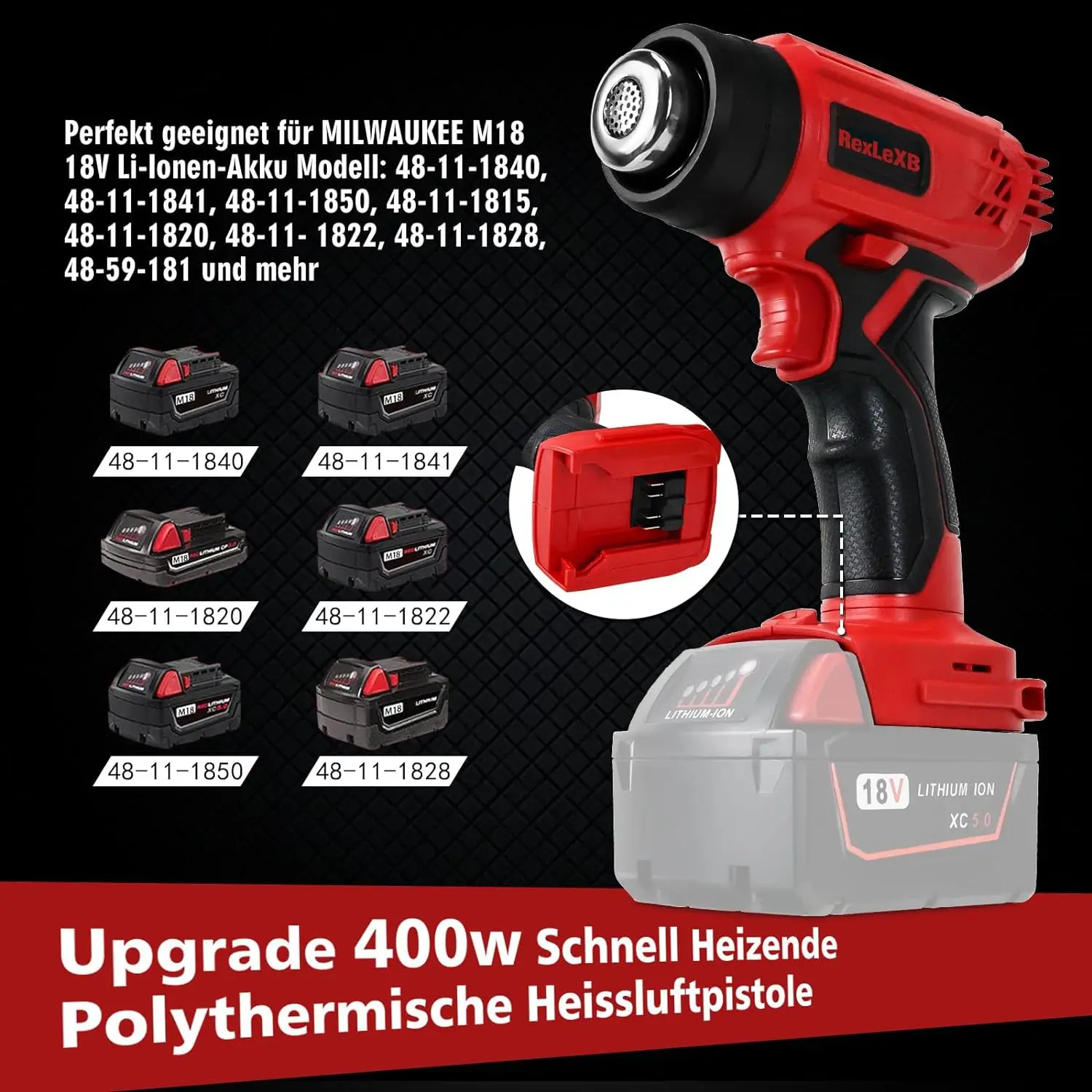 Imagem -02 - Pistola de ar Quente sem Fio com Bicos 400w Envoltório Encolhível Proteção contra Sobrecarga Bateria Li-ion 18v sem Bateria
