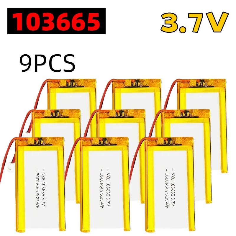 103665 3,7 V 3000 mAh wiederaufladbarer Polymer-Lithium-Akku mit JST PH2.0-Stecker, Li-Po-Akku mit hoher Kapazität, Kamera, GPS, MP5-Headset