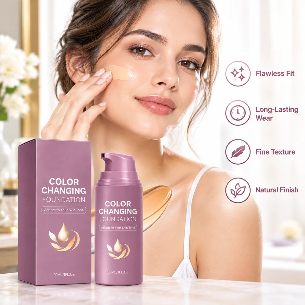 30ML Color Changing Facial Foundation Natural Smooth Coverage Daily Wear Breathable Long Lasting Face Makeup Foundation Cream