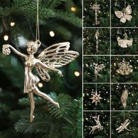 Gold Christmas Hanging Decoration Plastic Butterfly Dragonfly Christmas Tree Ornament Angel Snowflake Shopwindow Xmas Baubles