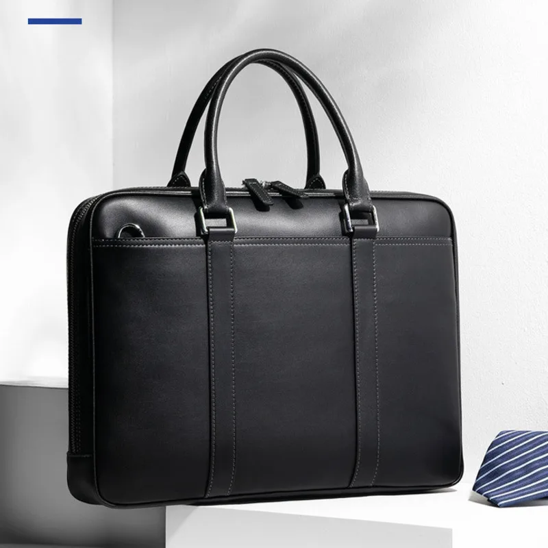 حقيبة ساعي أصلية من الجلد حقيبة يد للأعمال حقيبة كاجوال ذات سعة كبيرة من جلد البقر حقيبة كتف بسيطة عبر الجسم للرجال #1