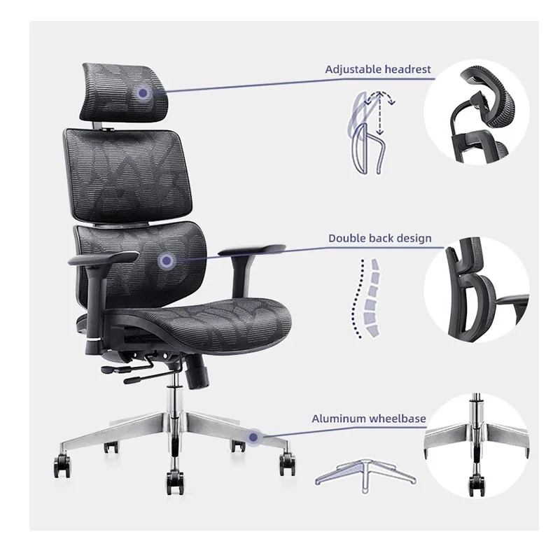 New Style High Back Full Mesh Black Swivel Ergonomic Computer Desk Chairs Lumbar Support Easily Adjustable Office Chair