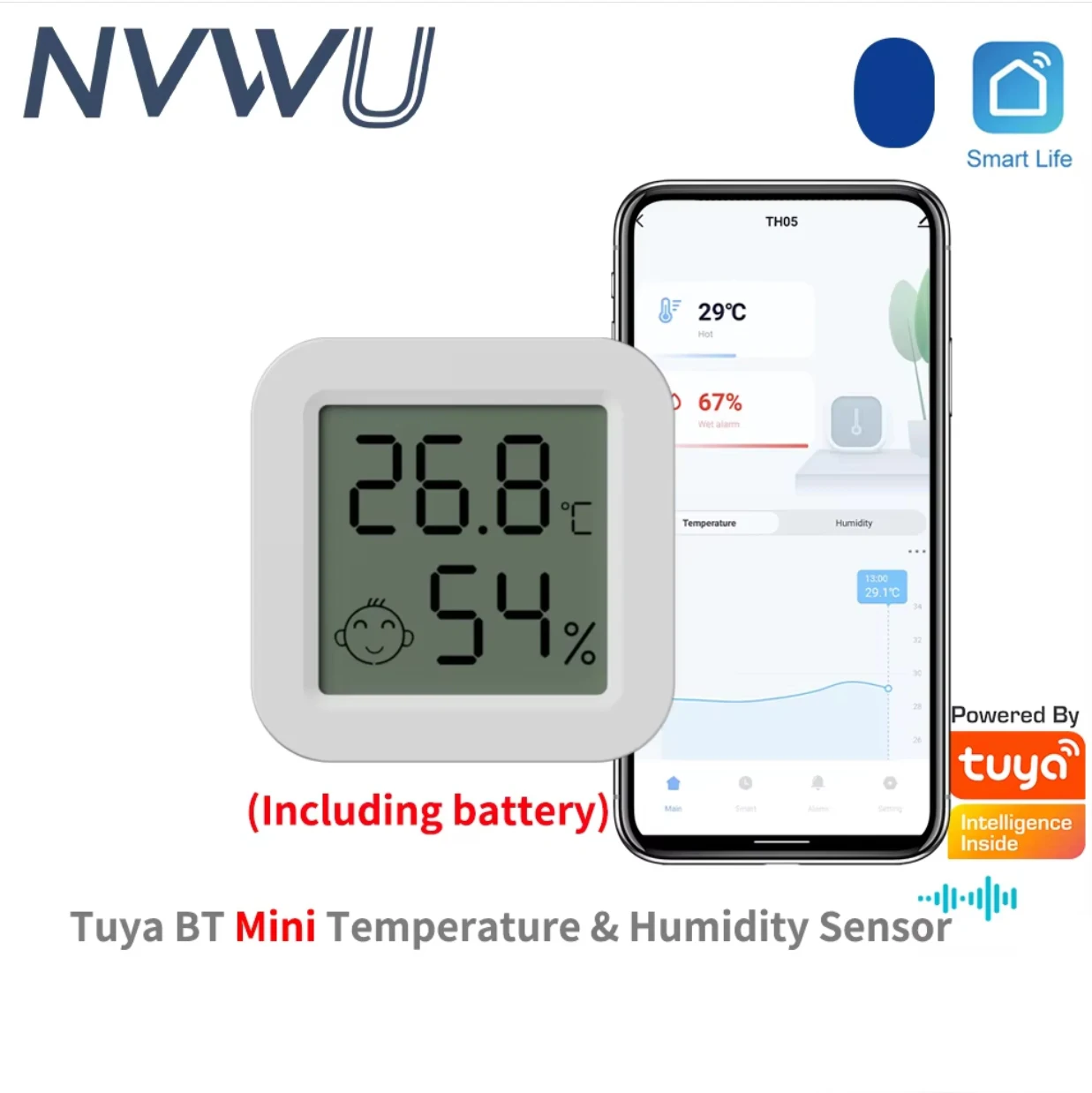 

Tuya BT MiNi Temperature and Humidity Sensor LCD Display Bluetooth Compatible Thermometer and Hygrometer With Google Home Alexa