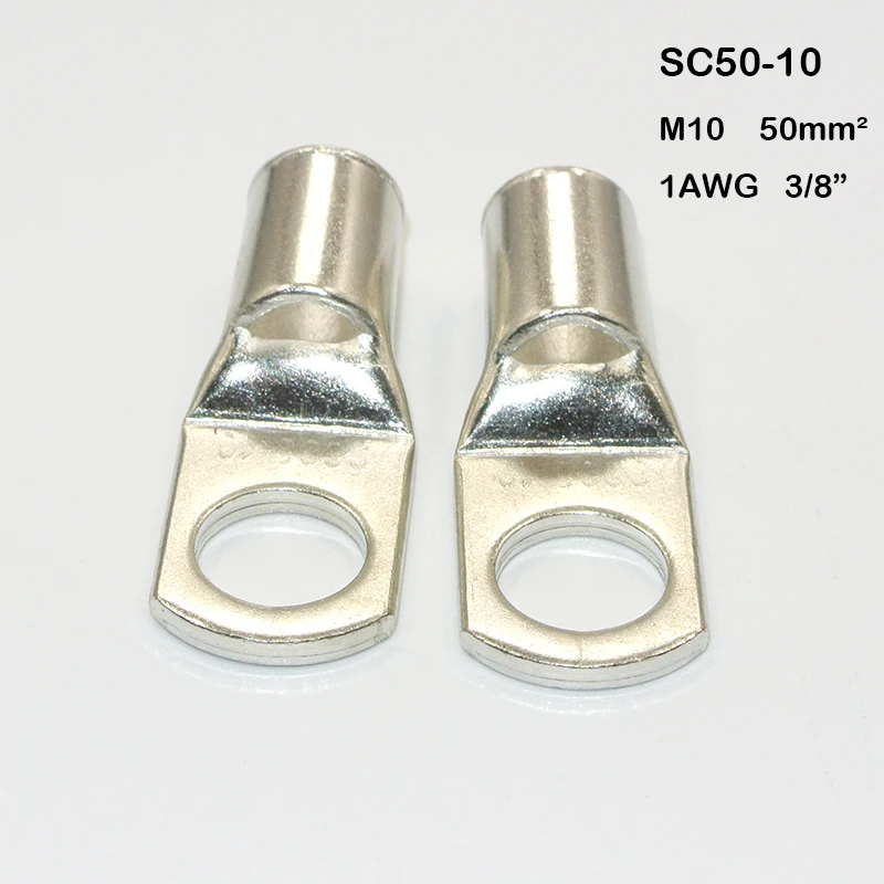 50PCS SC50-6/8/10/12 Heavy Duty Tinned Copper Wire Lugs Battery Cable Ends Eyelets SC Ring Terminal Connectors