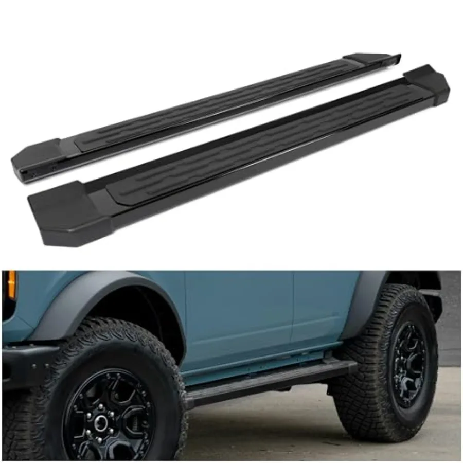 

Подносы, совместимые с 4-дверными боковыми ступеньками Ford Bronco 20212025 гг., Nerf Bars с алюминиевым порошковым покрытием, черные для улучшенного автомобиля
