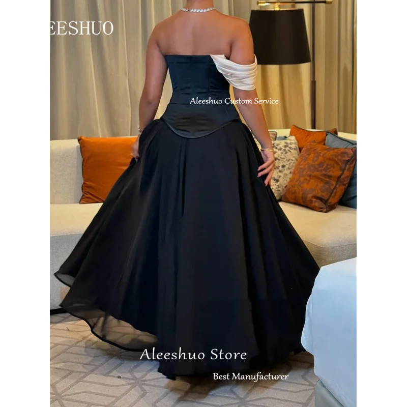 Elegant A-Line Long Satin Prom Dress Simple Strapless One Shoulder Pleat Flowers Evening Dress Sexy Backless 2025 Customized - Image 4