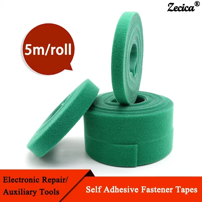 

5m/roll Cable Ties Reusable Loop Bundle Self Adhesive Green Nylon Strap Organizer Clip Wire Holder Management Fastening Tape