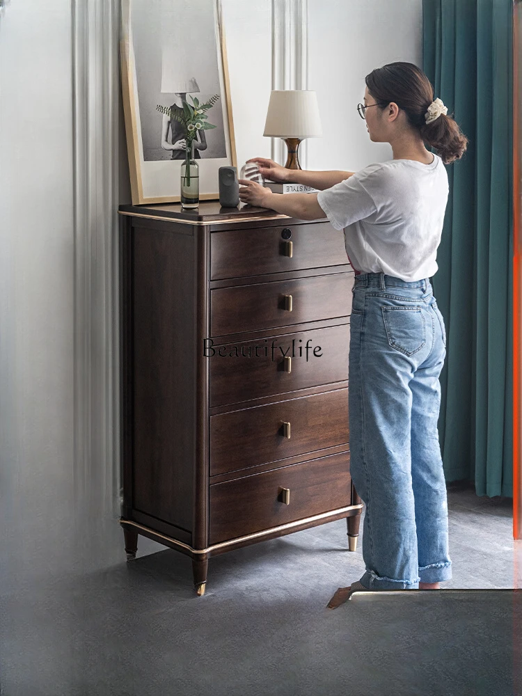 Solid Wood Living Room Chest of Drawers with Lock New Chinese Style Storage Light Luxury Cabinet Bedroom Locker