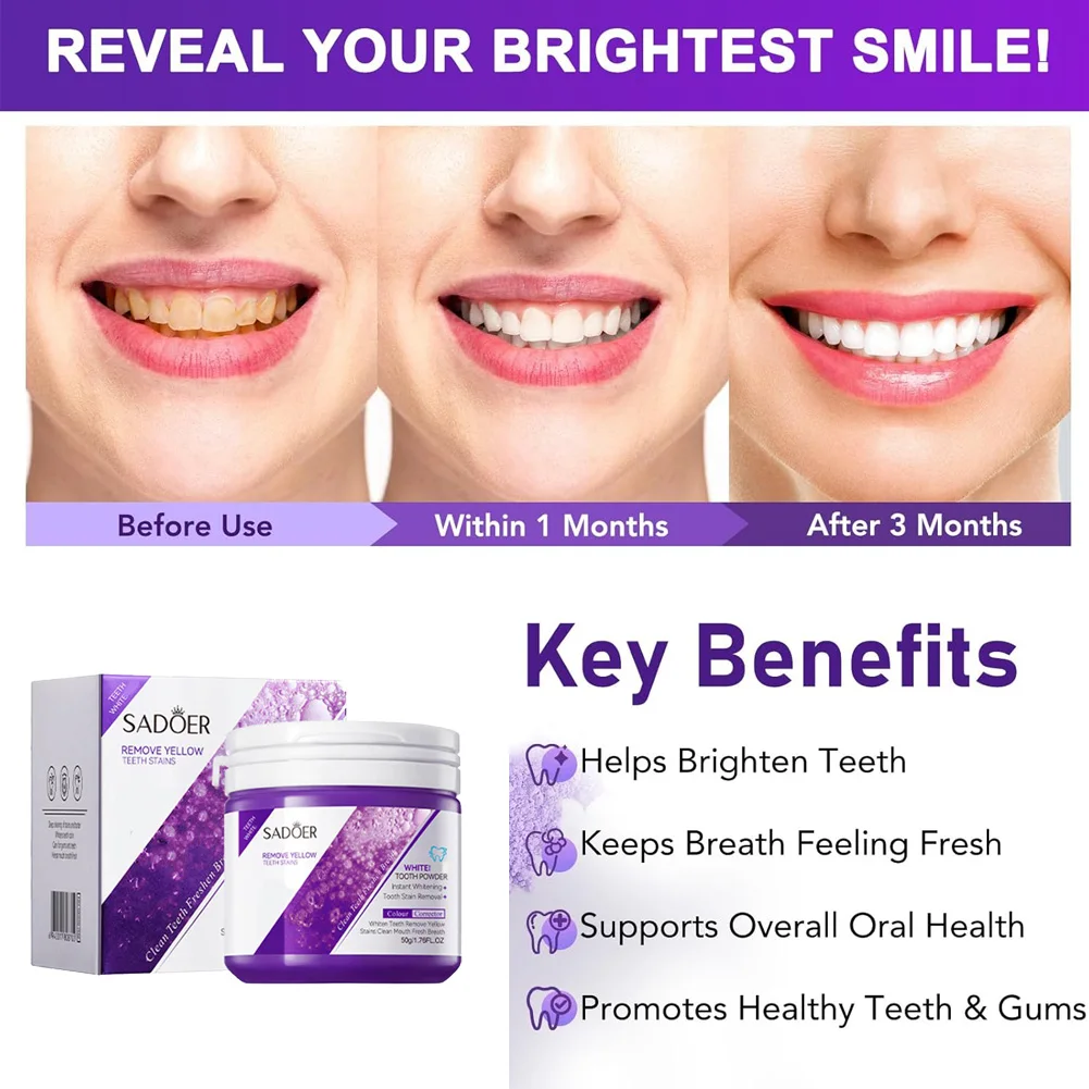 Teeth Whitening Powder,Removes Stains, No Sensitivity,Enamel-Safe Toothpaste Whitening Powder for Coffee, Tea, Food, Wine,Stains