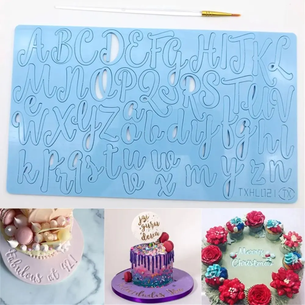 Acrylic Alphabet Embossed Cutter Mold DIY with Brush Fondant Cake Decorating Tools Rectangle Letter Cookie Stamp Dessert