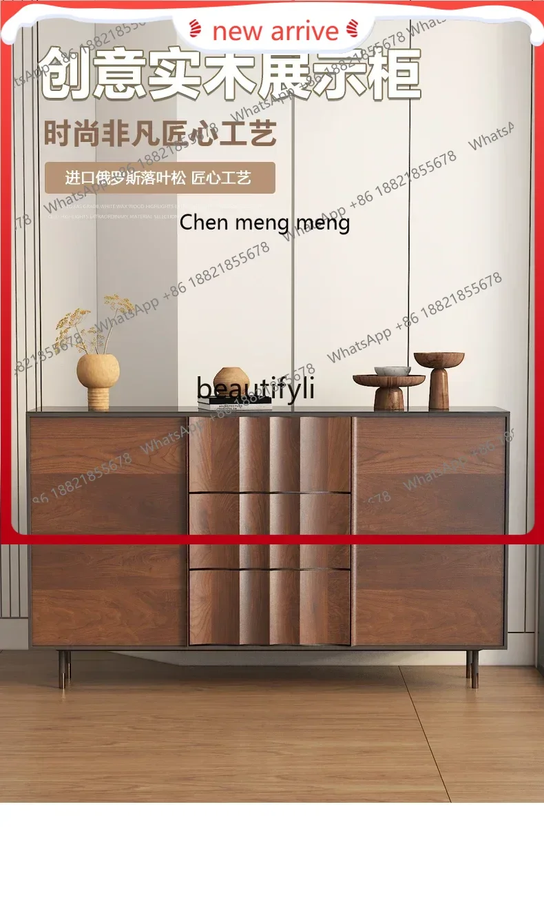 SS ss7486 لون الجوز الأمريكي الإبداعي خزانة جانبية لتناول الطعام من الخشب الصلب خزانة مشروبات غرفة المعيشة الإيطالية كابي المزخرفة