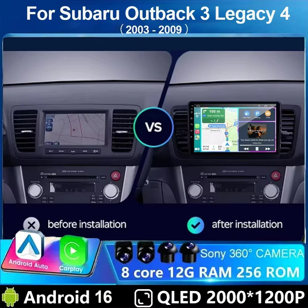 QLED Android 16 For Subaru Outback 3 Legacy 4 2004 2005 2007 2008 2009 Car Radio Multimedia Video Player GPS Navigation DVD 2Din