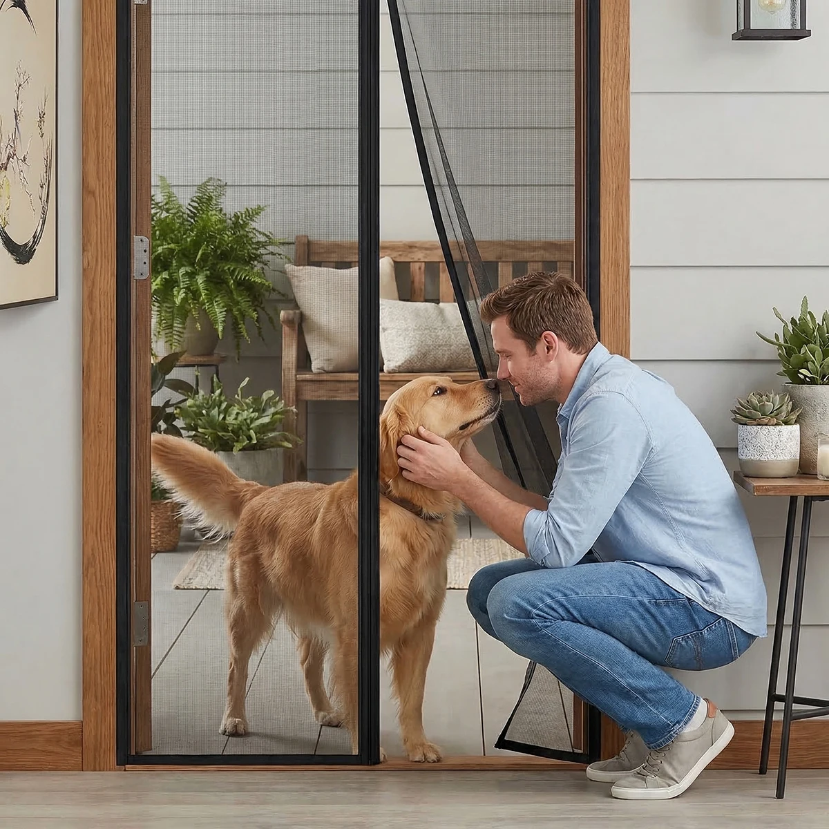 Magnetic Mosquito Screen Door Polyester Square Mesh Self Closing Pet Friendly Breathable Anti Insect Curtain