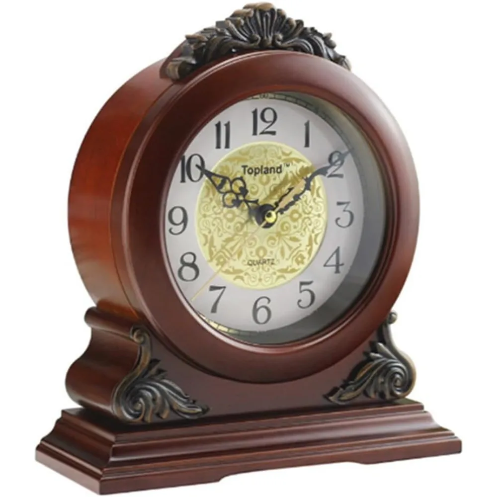 

Battery-Powered Decorative Chime Wooden Mantle Clock for Living Room and Fireplace Area