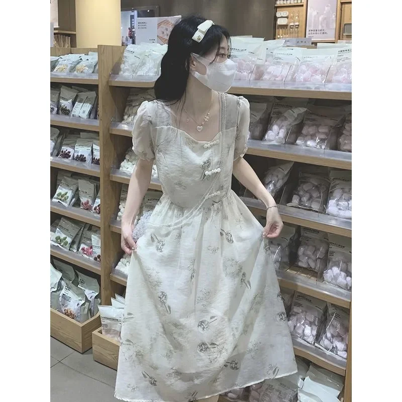 Vestido de flores fragmentadas para mujer, ropa de verano, nuevo estilo chino, gama alta, Retro, elegante, belleza, vestido largo Vintage suave