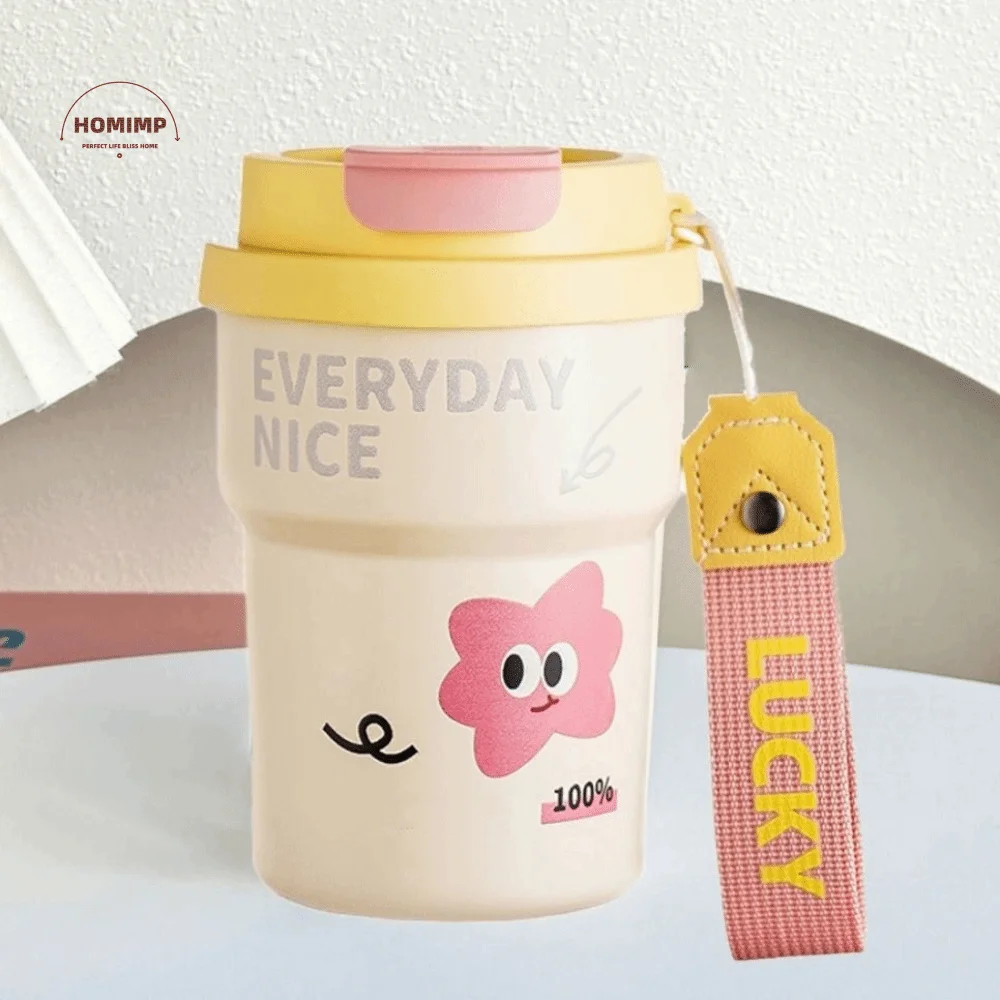 

Stainless Steel Straw Water Cup Straw Included Leak-proof Insulated Bottle Cartoon Pattern Removable High Value Water Cup Office