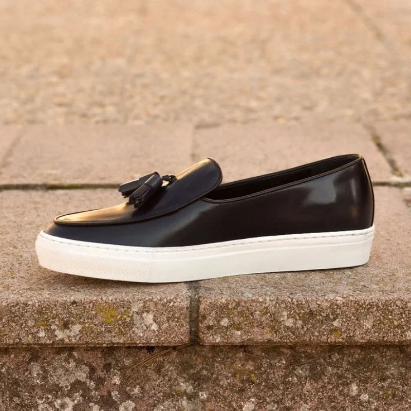 Tênis de borlas cinza vulcanizar masculino, sapato casual de slip-on, feito à mão, preto, tamanho 38-47, novo