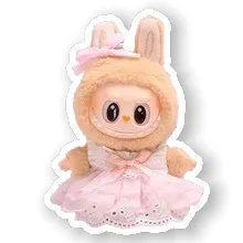 

For Labubu V1 V2 Doll Glitter Bow Princess Dress Pink Sheer Skirt Set