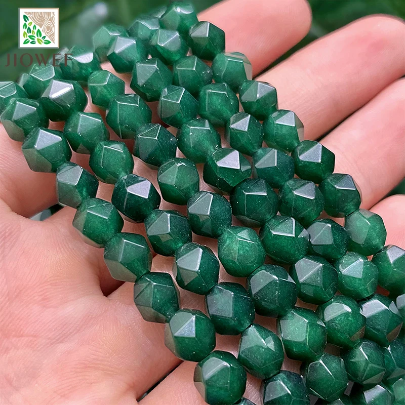 Natural Faceted Transparent Dark Green Chalcedony Spacer Beads for Making Jewelry Handmade DIY Fashion Bracelets 8mm 14