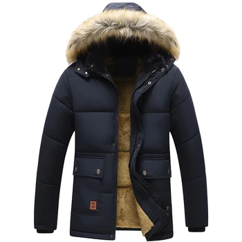 Men's Fleece Winter Parka 4 Men Winter New Windproof Fleece Warm Thick Jacket Parkas Coat Men Fashion Hooded Fur Collar Jacket Classic Casual Parka Men 4