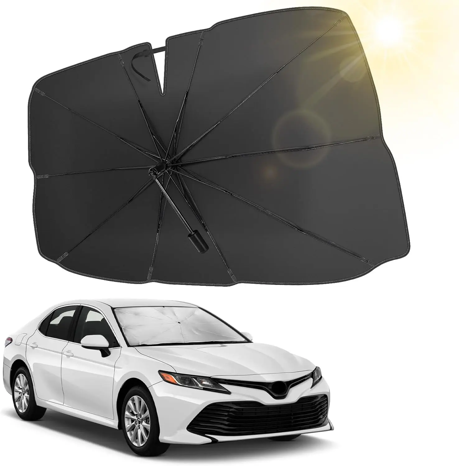 

Windshield Sun Shade Umbrella, Upgraded 360° Rotation Bendable Shaft Handle, Foldable for SUV, Automotive Interior Sun Protectio