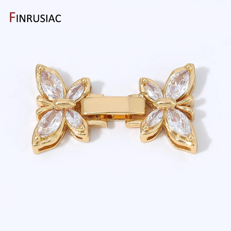 18K Gold Plated Brass Marquise Zircon Butterfly Connector Clasps, Fastener for DIY Necklace Bracelet Jewelry Making Findings