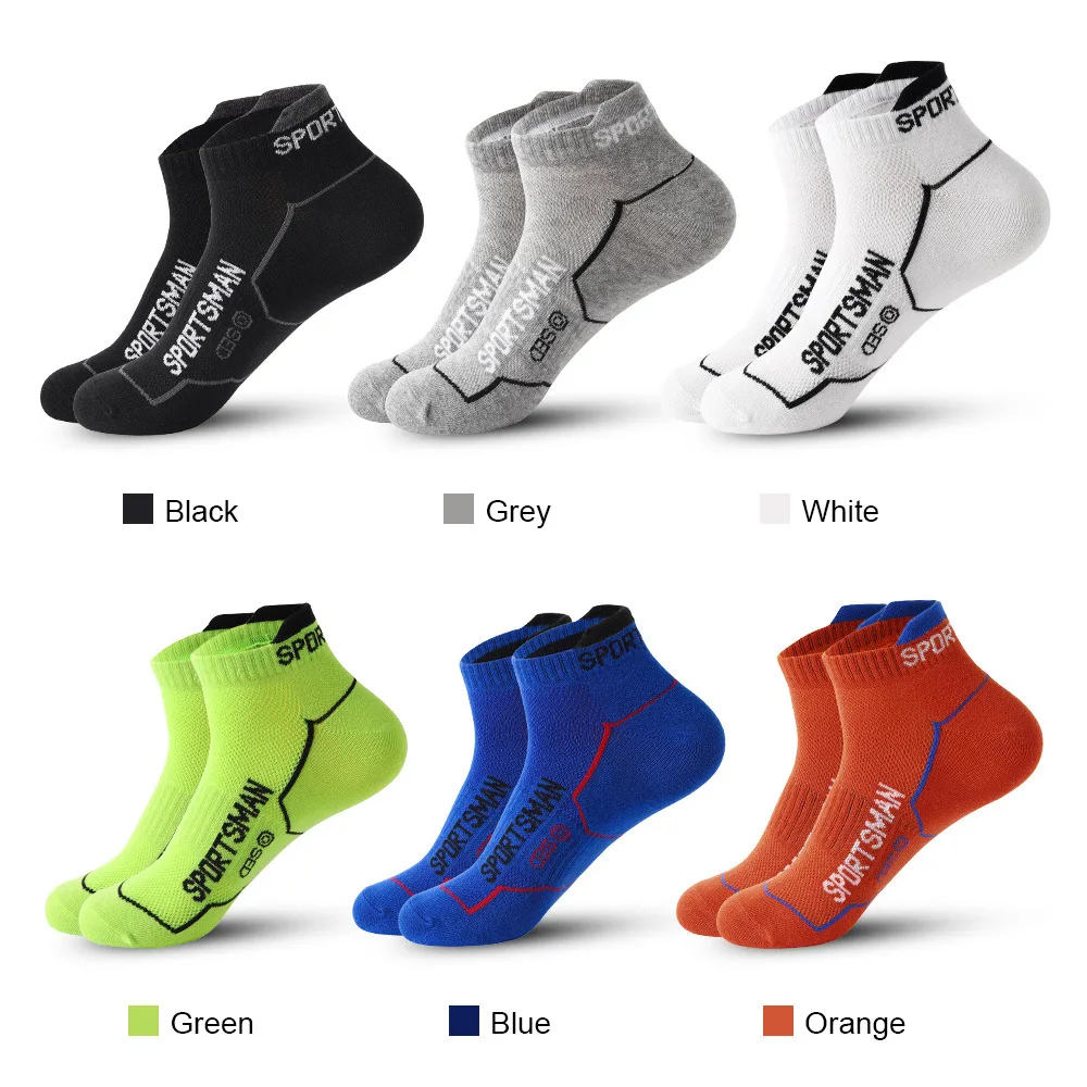 6 paires de chaussettes courtes de sport pour hommes, en coton respirant, à rayures et lettres, coussinées, fines, pour l'été
