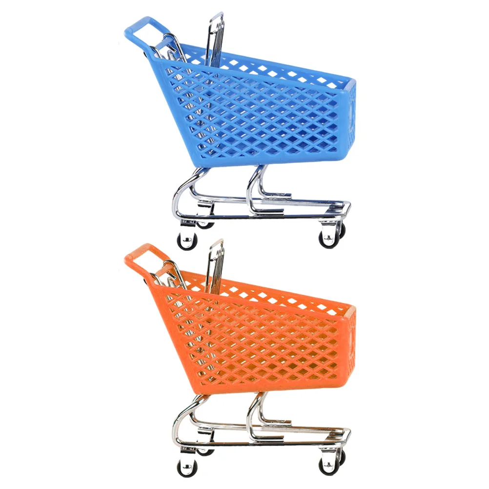 

2Pcs Mini Shopping Cart Storage Basket Compact Desktop Organizer for Office Supplies Creative Home Decorative Basket Set